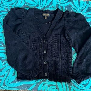 Truth by Republic Black Knit Button-Up Cardigan With Puff Sleeve Size Small